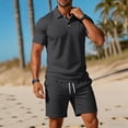 thumbnail image 3 of Frnrwgo Men's 2 Piece Sport Shirt Set Short Sleeve Collar Top and Shorts Solid Color Breathable Quick Dry Lightweight Summer Fashion Outfits, 3 of 5