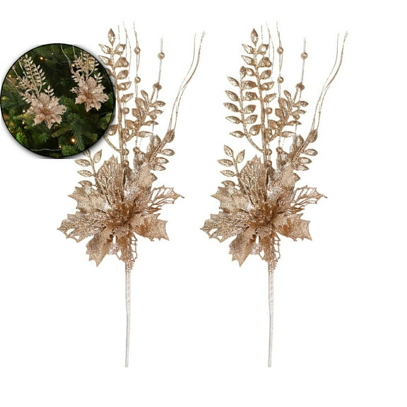 VQPeo 2 Pcs Plastic Simulated Christmas Flowers, Festive Tree Decor(Rose Gold)