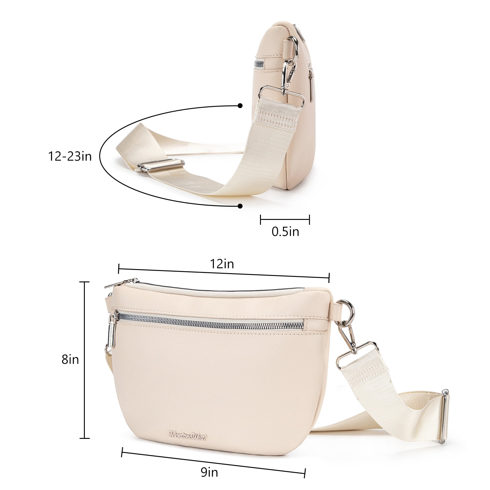 Montana West Crossbody Bag for Women with Dual Zipper Pockets, Beige