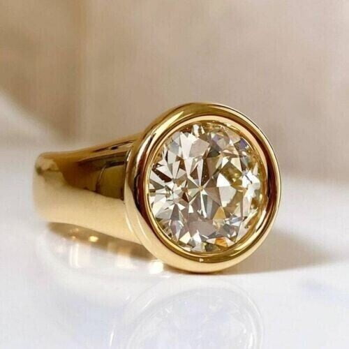 Real Moissanite 4Ct Round Cut Solitaire Engagement Ring 14K Yellow Gold Plated, 925 Silver