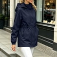 thumbnail image 7 of Inverlee Women's Cinched Waist Rain Jacket with Stand Collar Hood Water Resistant Windbreaker with Pockets Navy M, 7 of 7