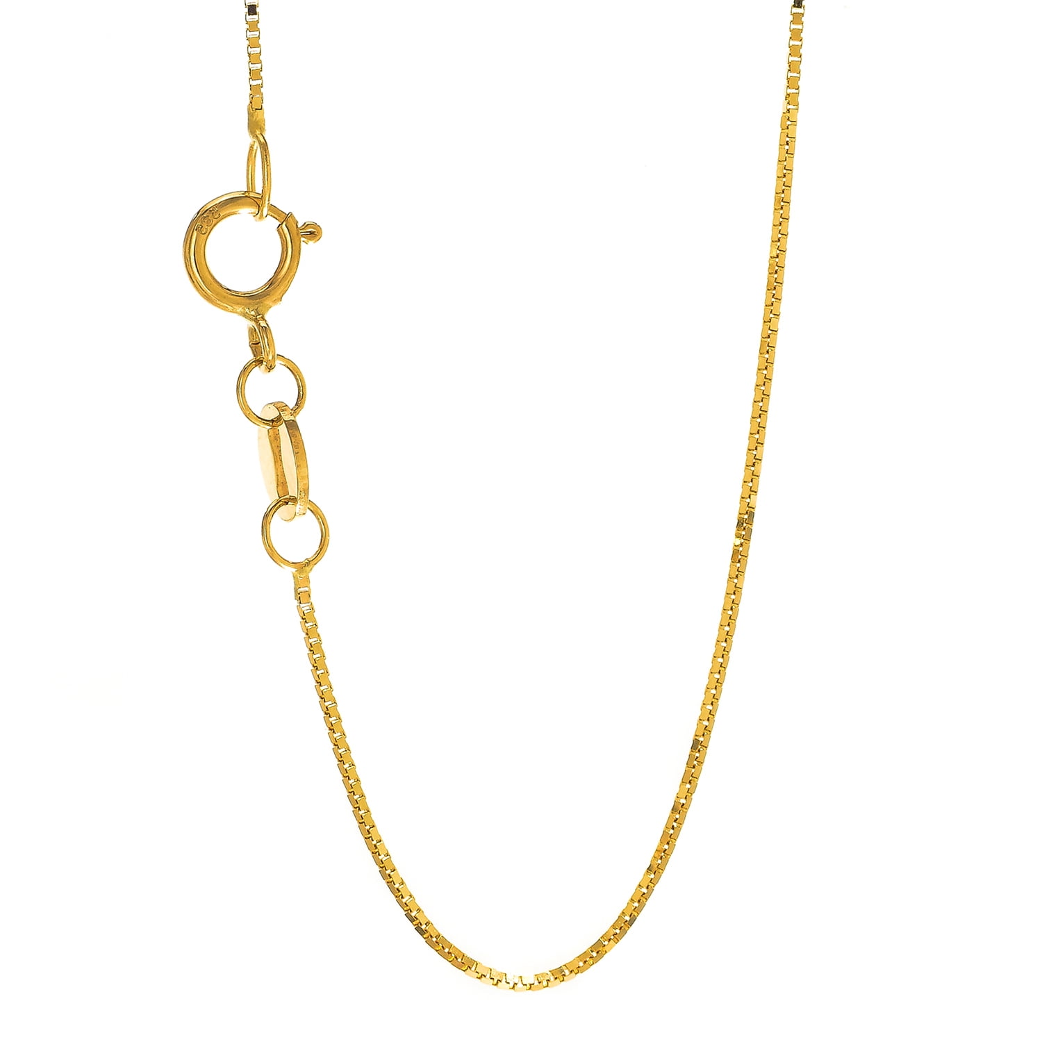 14K Yellow Gold 0.8mm Light Box Chain Necklace with Spring Ring 14K Yellow Gold 0.8mm Light Box Chain Necklace with Spring Ring