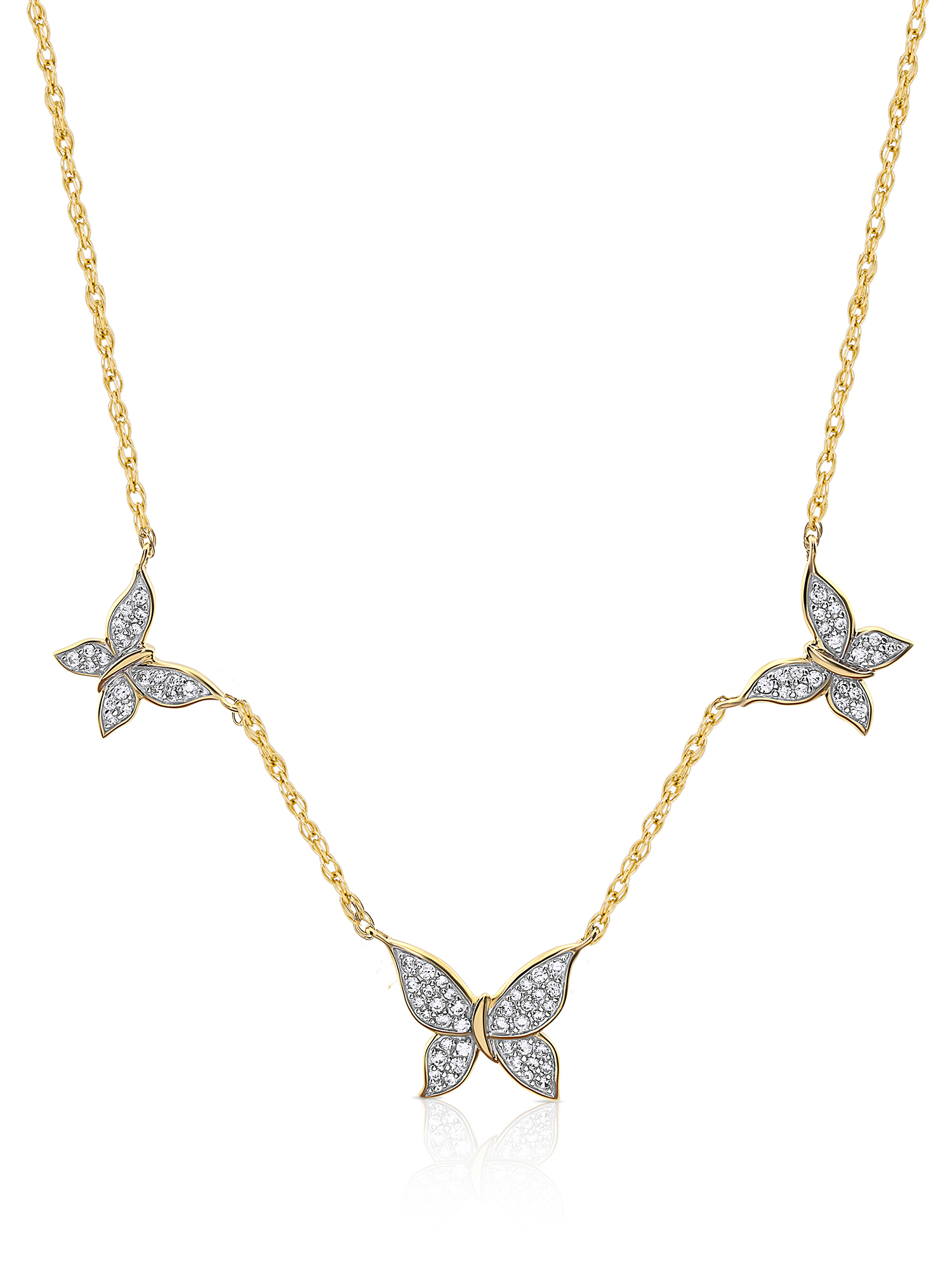 Brilliance Fine Jewelry Women's Simulated Diamond Pave Butterfly Station Necklace in 14KT Gold Plated Sterling Silver