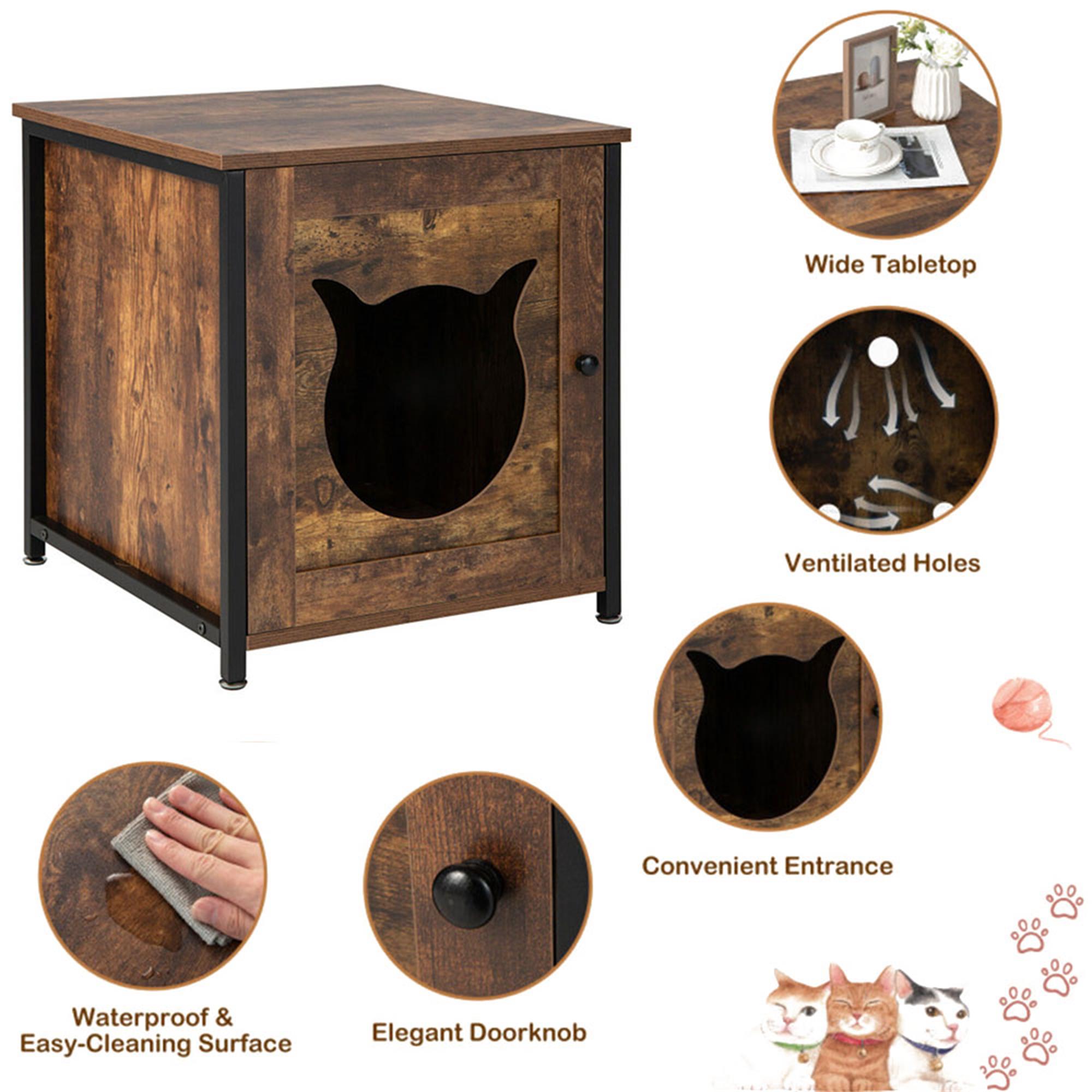 Kadyn 21" Enclosed Cat Litter Box Enclosure, Pet Supplies for Cat House Furniture with Tabletop, Hidden Cat Washroom, Brown