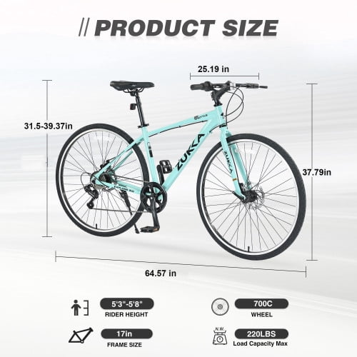 Aezusy Mountain Bike, 7 Speed Aluminum Alloy Frame 700C Hybrid Bike Road Bike for Ages 16+, Fits Riders 5'3"-5'8", Men Women's City Bicycle, Green