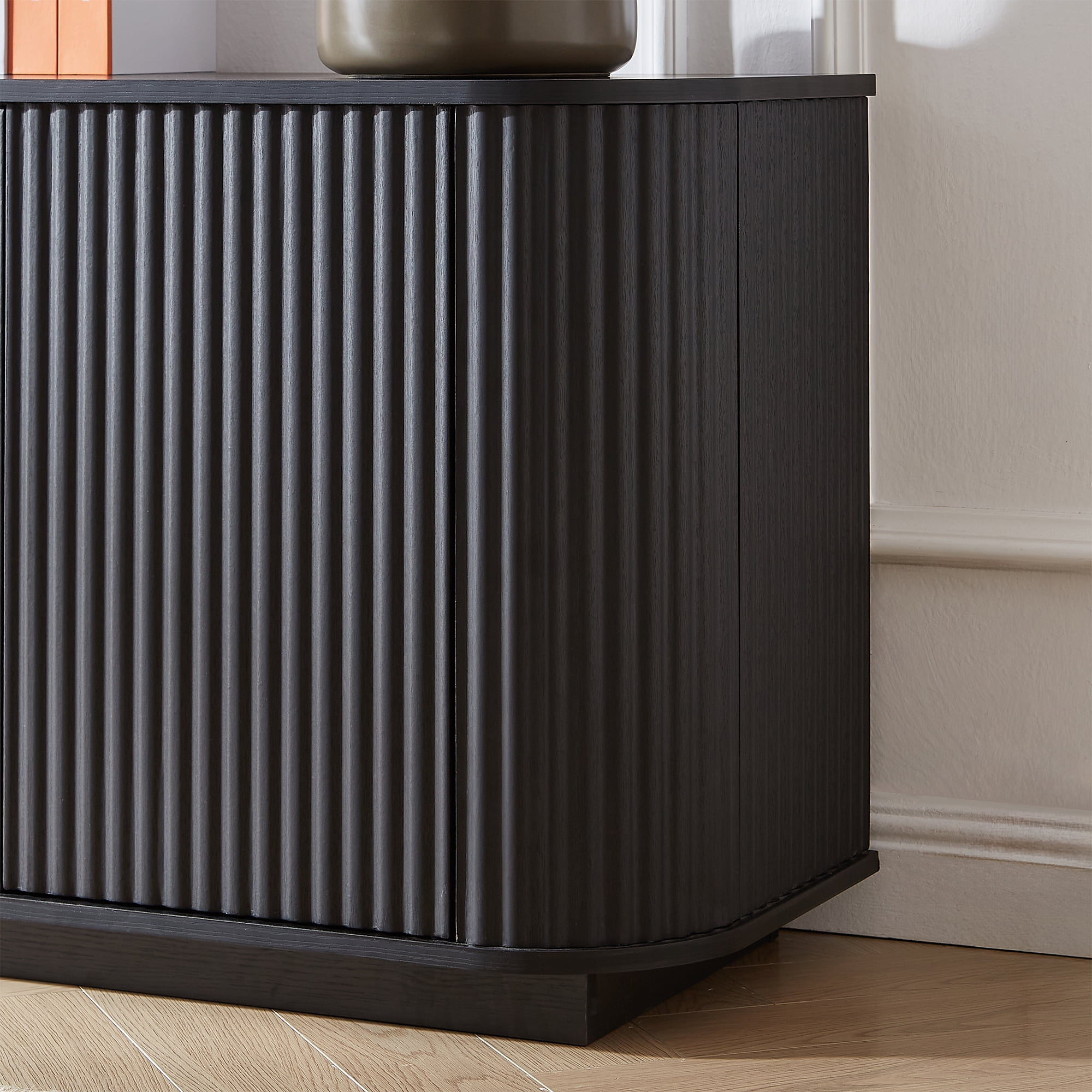 TrumanPick 64"Buffet Cabinet, Wooden Fluted Storage Cabinet Sideboard with Adjustable Shelves for Kitchen&Living Room, 64''W x 15''D x 24''H, Black
