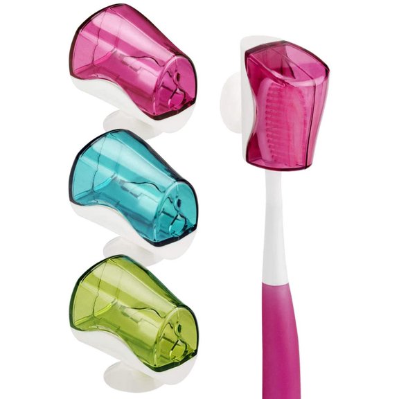 Ludlz 3PCS Travel Toothbrush Head Covers with Suction Cup Portable Wall Mount Toothbrush Holder, Electric Toothbrush Cap Case Box Convenient For Travel, Outdoor,Random Color