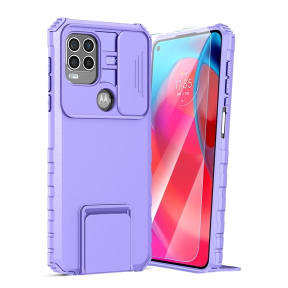 Dteck for Motorola Moto G Power 2021 Case with Screen Protector, Slide Camera Protector Phone Case with Built-in Stand Shockproof Rugged Bumper for Motorola Moto G Power 2021,Purple
