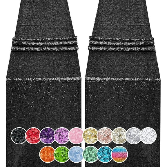 2PCS 12x72 Inch with Sequin Table Runner, Black Glitter Table Runner, for Party, Wedding, Bridal Baby Shower, Event Christmas Decorations