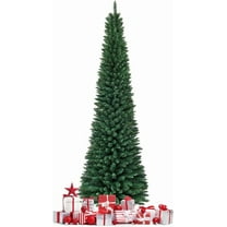 GOFLAME 9 FT Pencil Slim Christmas Tree, Artificial Christmas Tree with Foldable Metal Stand and PVC Material, Perfect Holiday Decoration for Home and Office, Green