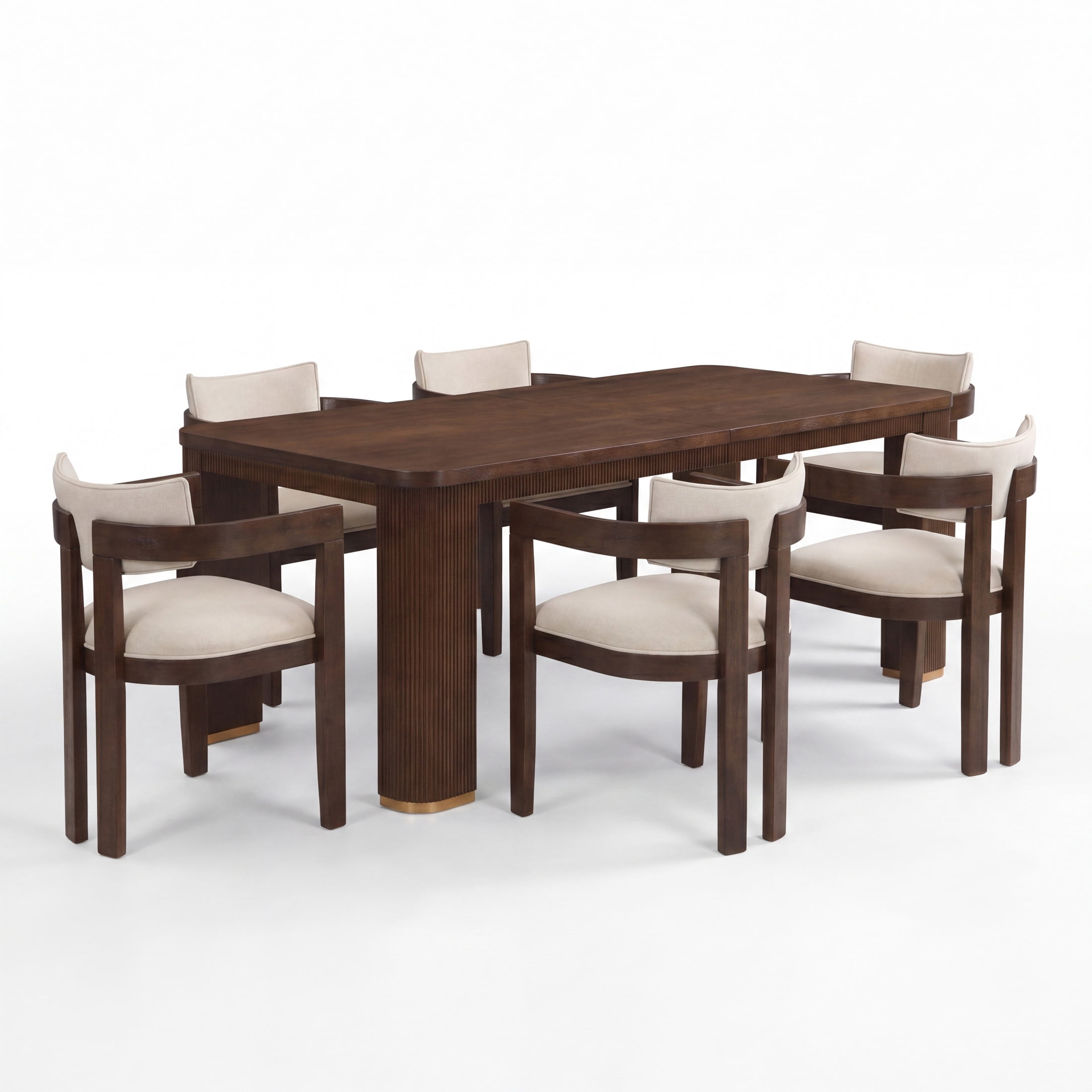 Christopher Knight Home 7-Piece Modern Dining Set, 90" Table with Upholstered Chairs for 6, Walnut