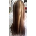 thumbnail image 3 of Peluca de pelo humano liso para mujer, marrón, pelo liso y largo, con pelo pre-depilado, 3 of 8