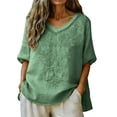 thumbnail image 2 of Ayolanni Solid Color Women's Tops, Tees & Blouses Embroidered Short Sleeve V-Neck Casual Blouse Vintage Plus Size Shirts Going Out Tops for Women, 2 of 8