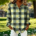 thumbnail image 2 of Lenpel Women's Plaid Shirts Plus Size Long Sleeve Button down Collared Curved Hem Casual Tops Loose Fashion Blouses(Yellow,Small), 2 of 6