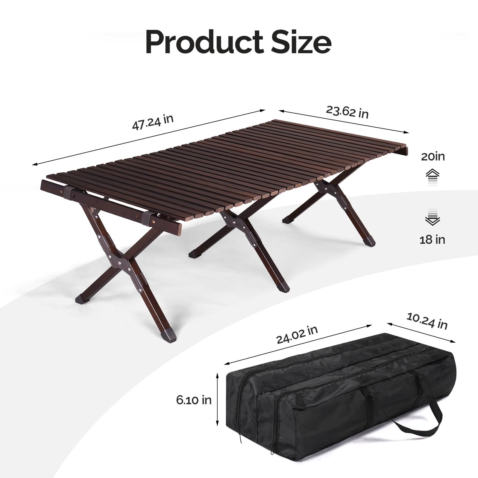 120*60*40cm Wooden Camping Roll Table