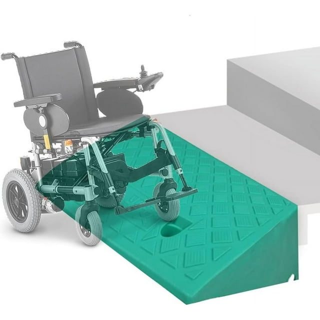 Rubber Threshold Ramp Non-Slip Driveway Curb Ramp, 1" - 7.5" Rise Kerb Ramp, Heavy Duty Wheelchair Ramp, Portable Loading Ramp for Car, Scooter, Bike (Color : Green, Size : 50x27x12cm)