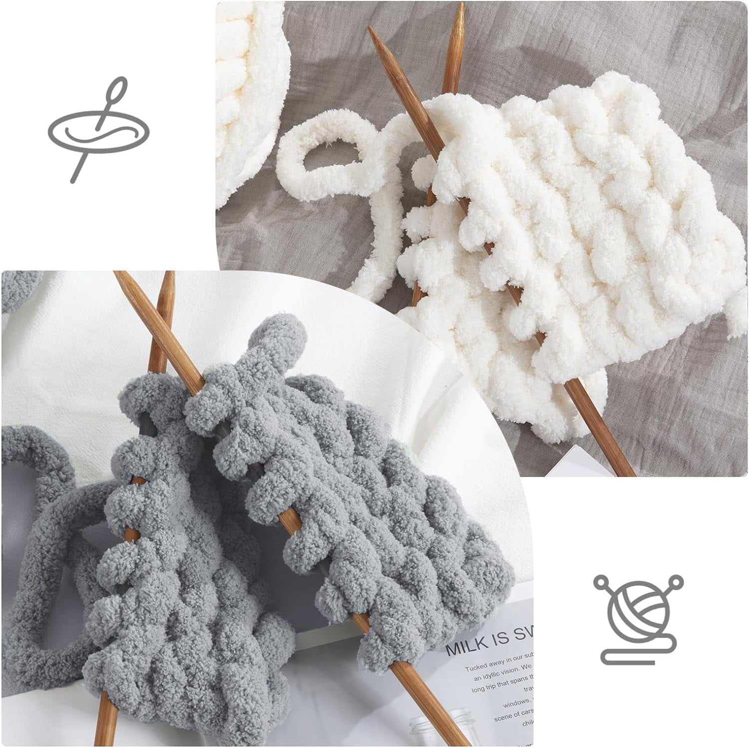 8Pcs Assorted Chunky Yarn for Crocheting,Super Bulky Large Soft Fluffy Yarn,Plush Fuzzy Yarn,Thick Chenille Yarn for Hand Knitting/Arm Knitting(27yds,8 oz Each Skein)