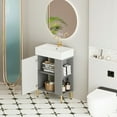 thumbnail image 2 of Canddidliike 21.6" Open-shelving Bathroom Vanity with Ceramic Sink and Soft-Closing Door, Cloakroom Open Shelf Storage Cabinet for Indoor, Gray, 2 of 12