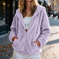 thumbnail image 5 of Smupbvky Womens Fleece Hoodie Full Zip Fuzzy Sherpa Jacket Long Sleeve Oversized Warm Coat with Pockets (S, Purple), 5 of 9