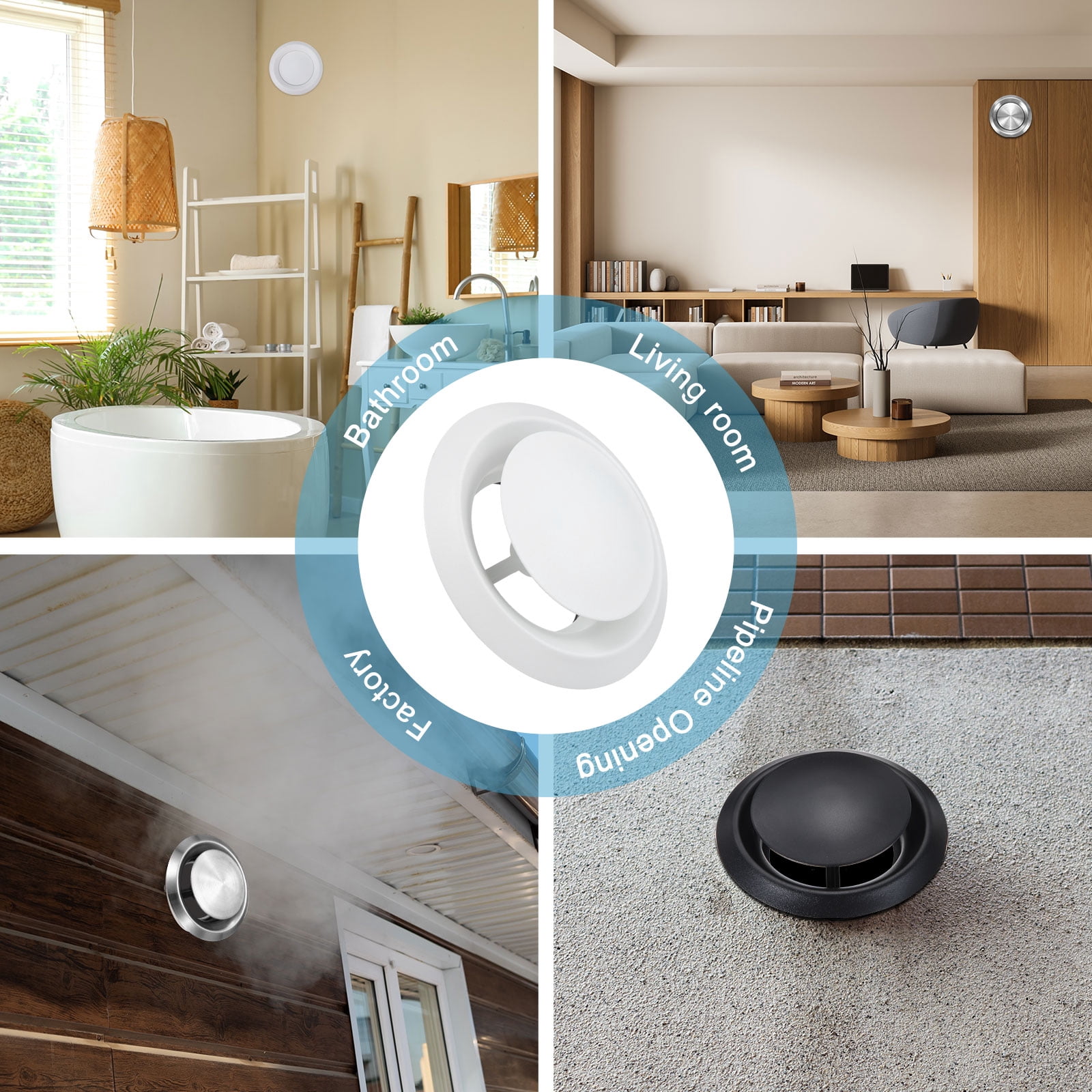 Uxcell 2Set 6 Inch Round Ceiling Diffuser, 304 Stainless Steel Adjustable Wall Air Vent Diffuser Vent Duct Cover Exhaust Supply for Kitchen Bathroom Garage, White