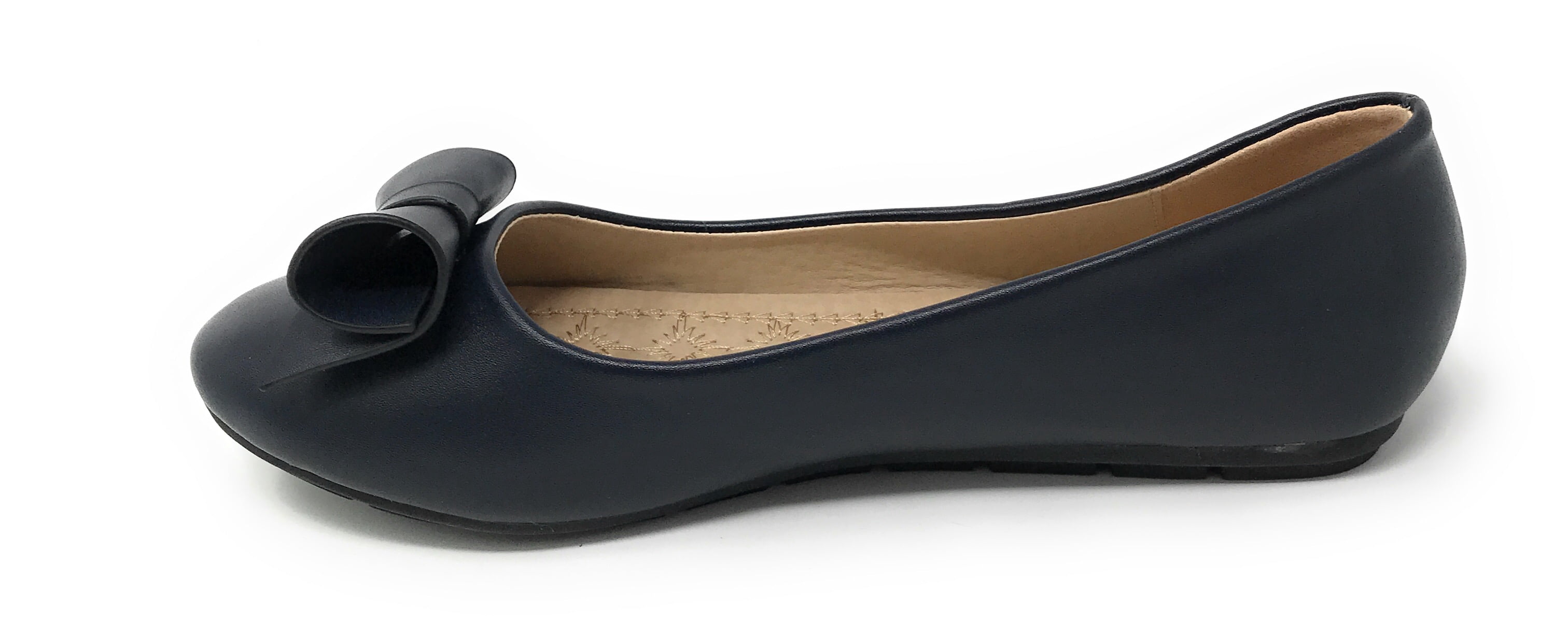 Victoria K Women's Faux Leather Roll Bow Ballerina Flats