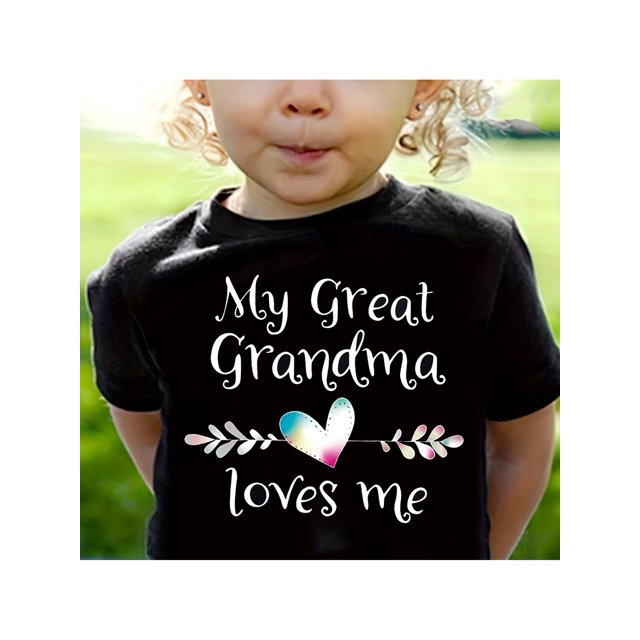 Camiseta de manga corta 100 % algodón con estampado "MI BISABUELA ME AMA", cómoda y casual para niñas.