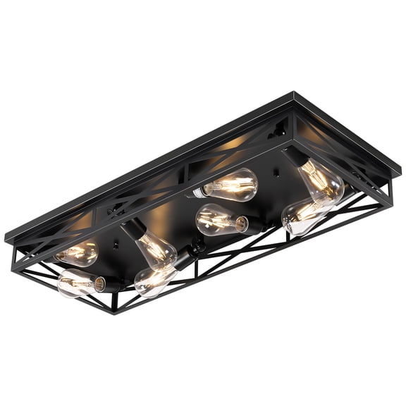 Farmhouse Rustic Ceiling Light for Kitchen, 8-Light Hallway Flush Mount Light Fixtures Ceiling Mount,31.49" Industrial Metal Cage Ceiling Light for Farmhouse,Kitchen,Hallway E26 Base(1 Pack)