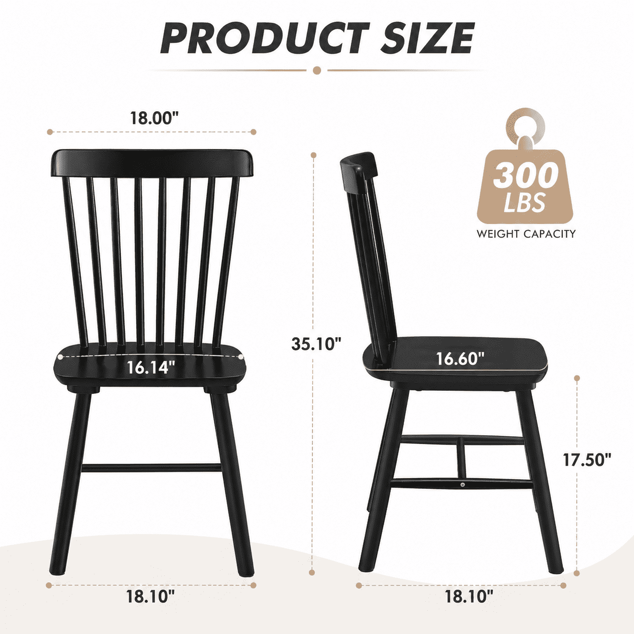 Fancrou Farmhouse Windsor Dining Chairs Set of 4, Spindle Back Wood Chairs for Kitchen and Living Room, Country Style Restaurant Seating, Black