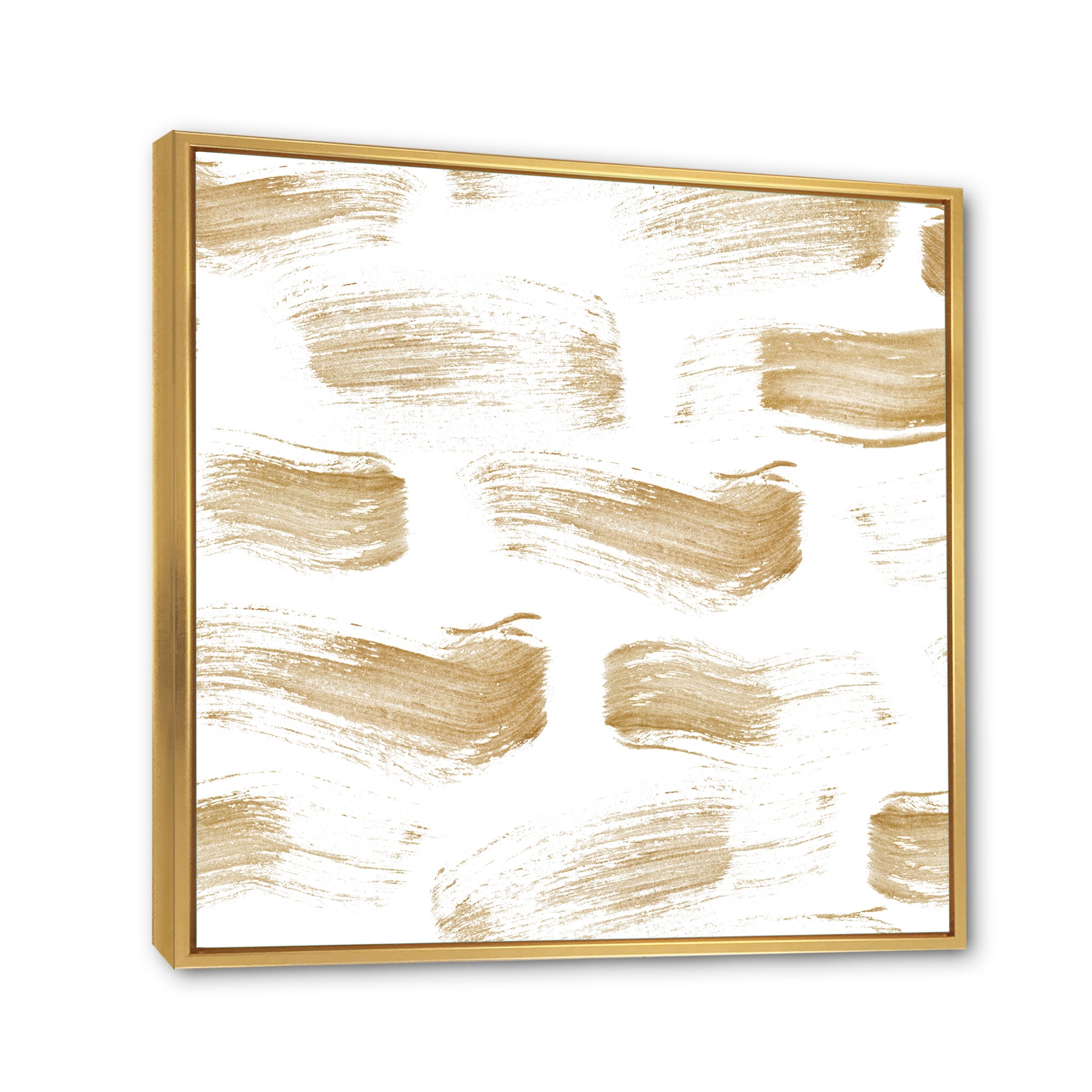 Designart 'Golden Abstract Brush Strokes' Modern Framed Canvas Wall Art Print
