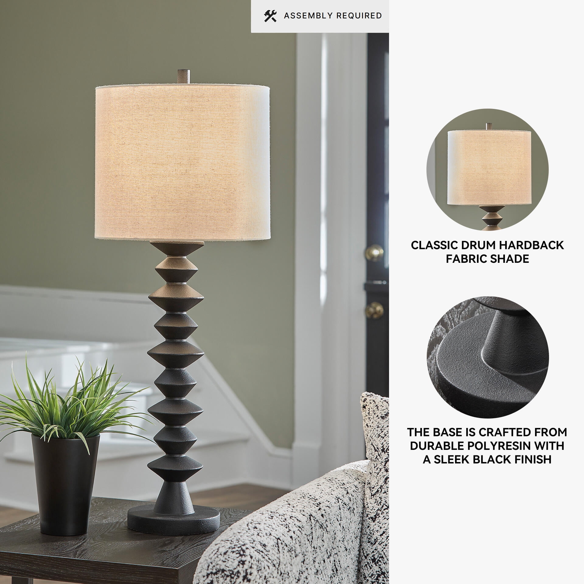 Signature Design by Ashley Luanndon Buffet Table Lamp, Polyresin Base, 3-Way Switch, Black Finish