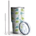 thumbnail image 2 of 30oz Blue Green Cartoon Dinosaurs Silhouettes Pattern Tumblers Stainless Steel Tumbler with Lid and Straw,Vacuum Insulated Double Wall Travel Tumbler Cups Mug with Cleaning Brush for Coffee,Tea, 2 of 7