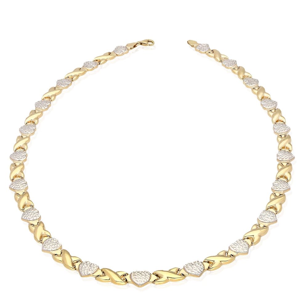 Wjd Exclusives 10K Yellow and White Gold Diamond Cut XOXO Heart and