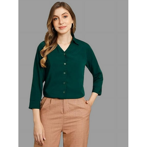harshiv enterprise women's crepe fabric solid half sleeve shirt