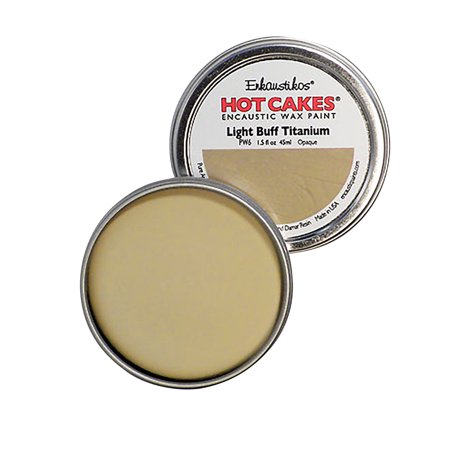 UPC: 0813043011212 | Enkaustikos Hot Cake Encaustic Wax Paint  1.5 oz. Tin  Light Buff Titanium