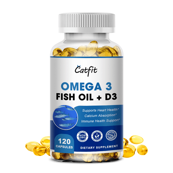 Fish Oil 1200mg Per Serving Softgels,  Easy to Swallow Omega 3 Fish Oil Supplements with Vitamin, Rich in EPA & DHA - 120 Capsules by Catfit
