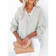 thumbnail image 2 of Womens Casual Button V Neck Long Sleeve Shirts Oversized Solid Blouses Tops, 2 of 7