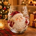 thumbnail image 2 of Qocolcyl 3D Embossed Glass Stemless Wine Cup Santa Reindeer Christmas Tree Snowflake Candle Holder, Indoor Outdoor Tabletop Festive Decor, Xmas Christmas Decorations Ornament Holiday Gift, 2 of 9