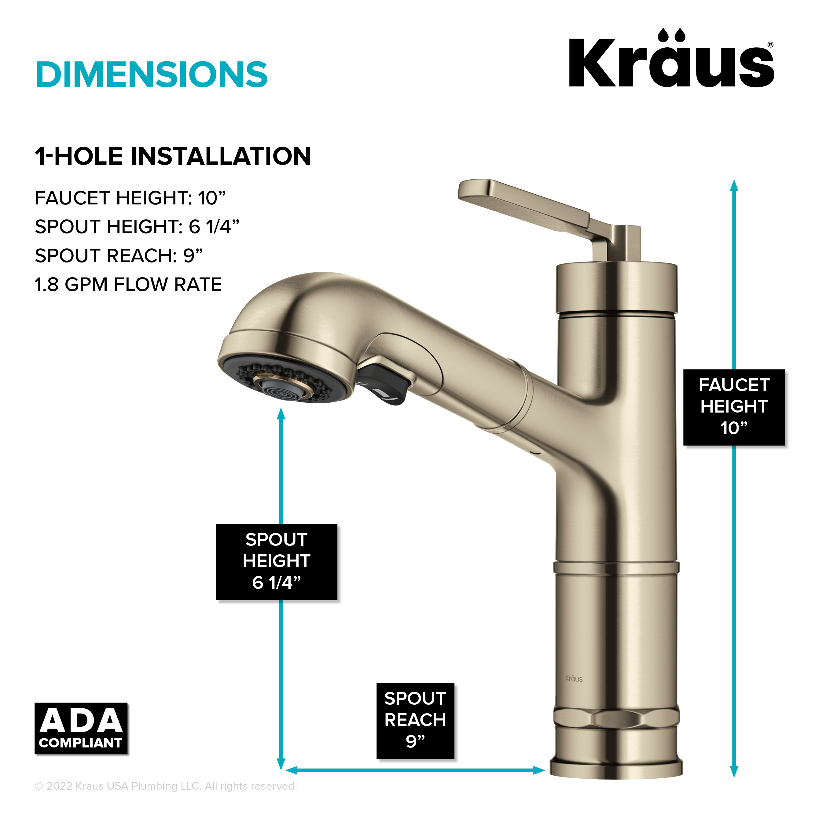 KRAUS Allyn Pull-Out Single Handle Kitchen Faucet in Spot-Free Antique Champagne Bronze