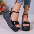 thumbnail image 4 of Xucatan Women's Patent Leather Wedge Sandals, Peep Toe Double Strap Slides with Espadrille Sole, Adjustable Ankle Buckle Platform Heels, Versatile Summer Party Footwear Gift, 4 of 8