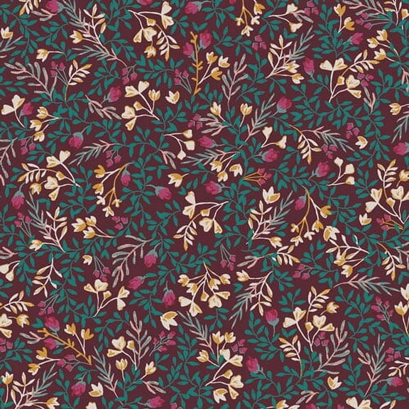 Dark Purple Floral fabric Floral No. 9 Foresta AGF cotton, Sold by the Quarter Yard