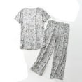 thumbnail image 3 of SWSMCLT Women's Cotton Pajama Set Cute 2 Piece Short Sleeve Shirt Capri Pant Pj Sleepwear Cartoon Lounge Set Comfy Summer Loungewear V Neck Patterned9 XX-Large, 3 of 4