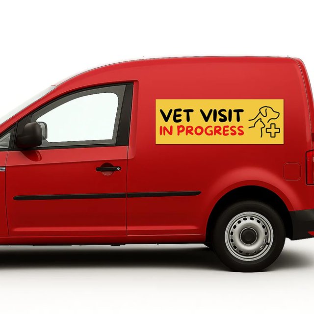 Vet Visit in Progress Car Magnet Sign by DC | Flexible Car Magnetic Sheets with Adhesive Backing | 12"x36" Bumper Magnet Sticker for Vehicles, Trucks & Business Advertising Signs | 2 PC | Made in USA
