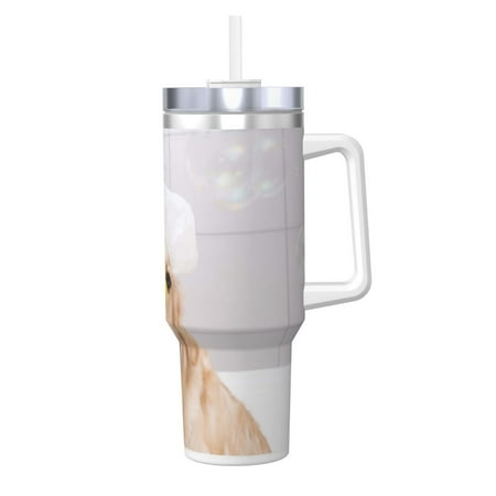 

Zeuib The Dog Is Sitting In A Bubble Bath Printed Insulated Stainless Steel Hot/Cold Coffee Cup 40oz Ice Bully With Handle Tumbler with Straw and Handle Insulated Water Bottle Travel Mug Cup