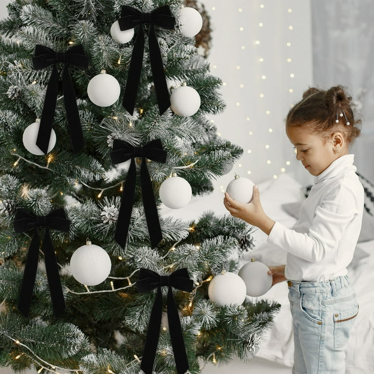 pathside Velvet Bows for Christmas Tree, Small Cute Velvet Christmas Bow, Vintage Velvet Ribbon Bows for Christmas Tree Bows Xmas Home Outdoor Indoor Decoration (Black)