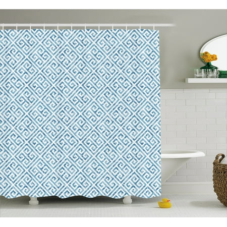 Greek Key Shower Curtain Tile Mosaic Pattern In Blue And White With Antique Meander Camo Effect Fabric Bathroom Set Hooks 69w X 75l Inches Greek Key Shower Curtain Tile Mosaic Pattern In Blue And White With Antique Meander Camo Effect Fabric Bathroom Set Hooks 69w X 75l Inches