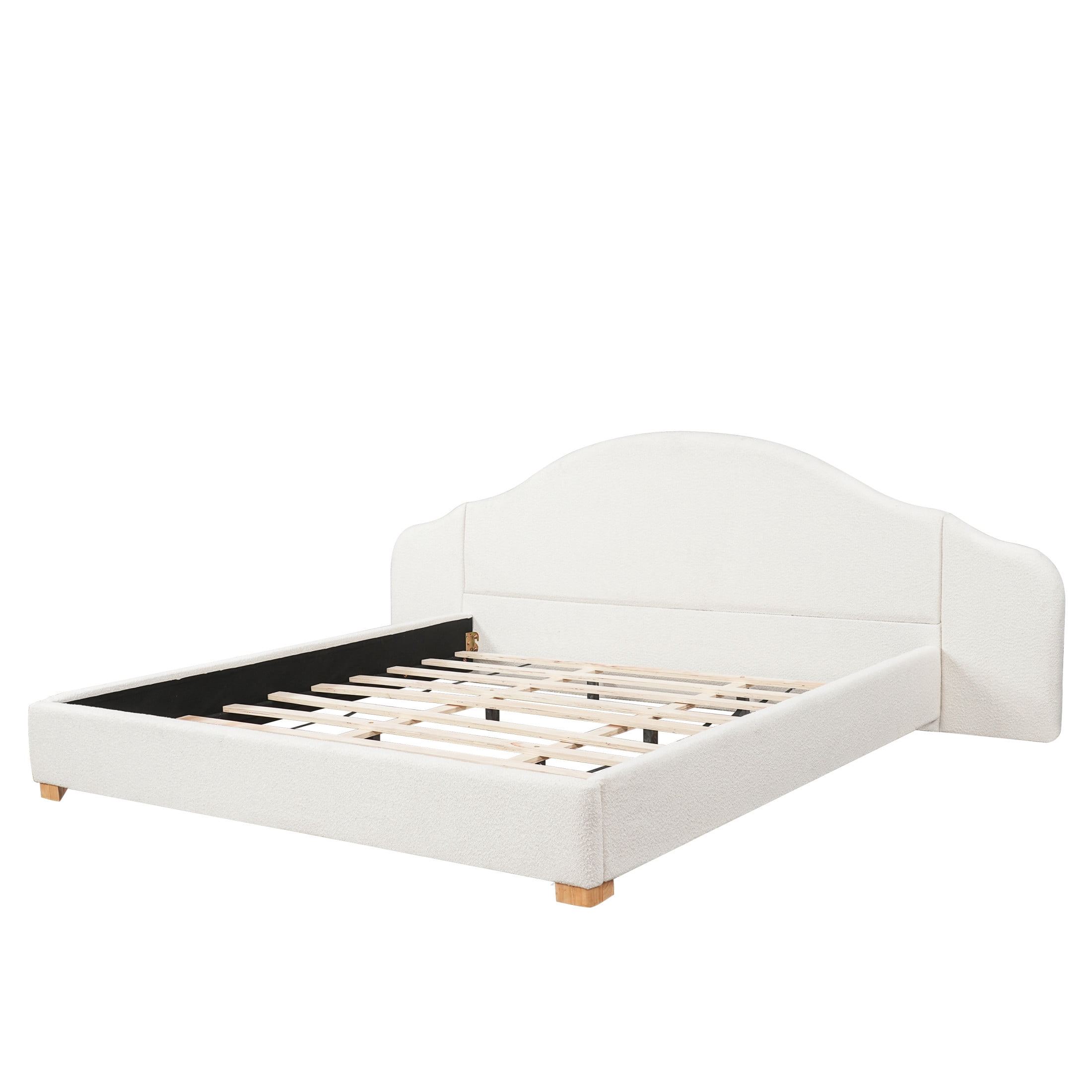 Christopher Knight Home Modern King Upholstered Bed Frame with Wide Curved Headboard, Cream White