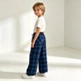 thumbnail image 5 of Girls Plaid Pants with Pockets Casual Baggy Elastic Waist Drawstring Fall Fashion Kids Wide Leg Pants Blue 5T, 5 of 5