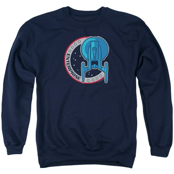 Trevco CBS1870-AS-4 Star Trek & Enterprise Patch Adult Crewneck Sweatshirt, Navy - Extra Large