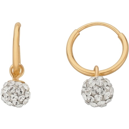 Brilliance Fine Jewelry 10K Yellow Gold 10mm Endless Hoop with 4.8mm Crystal Ball Earrings