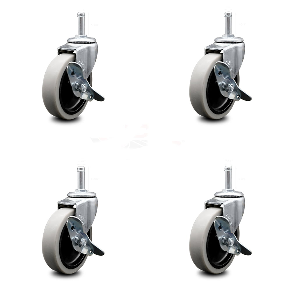 Set of 4 grip ring 4" stem casters with brakes 